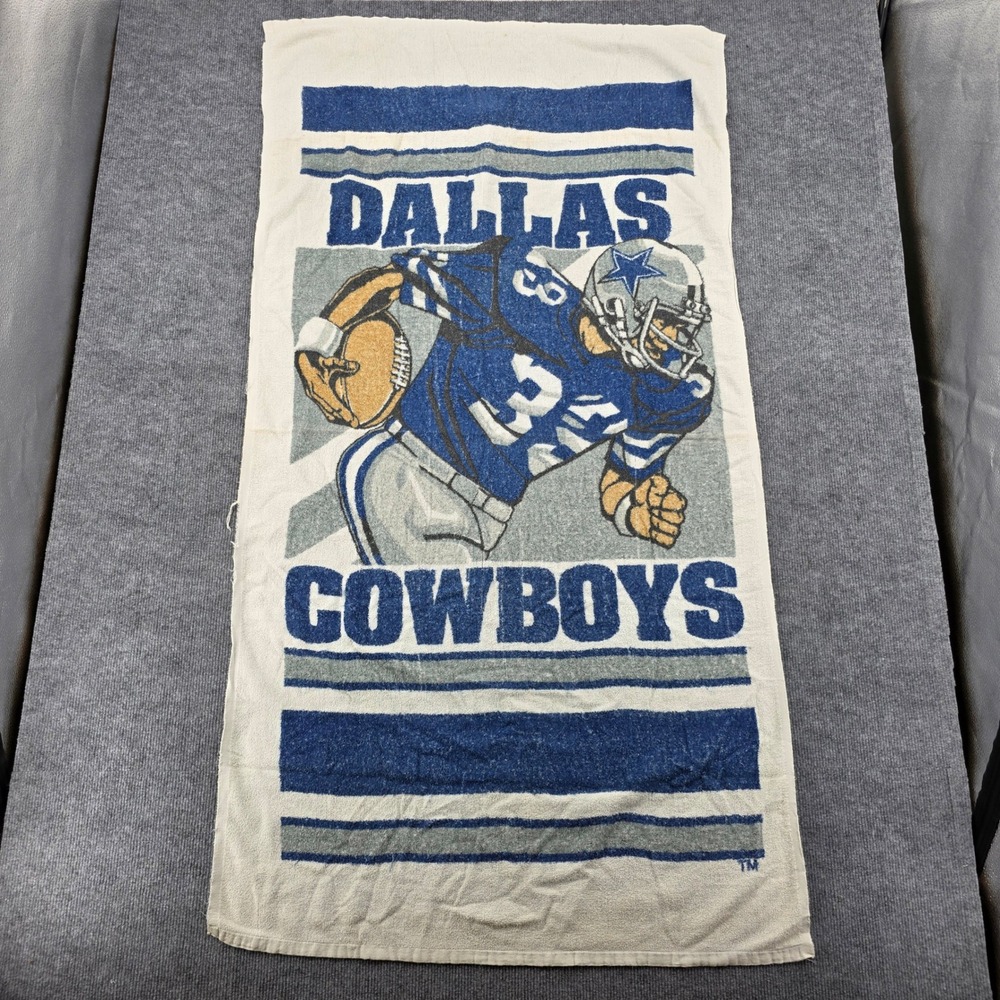 Vintage Dallas Cowboys NFL Beach Towel Blue Grey Graphic Print 54x28